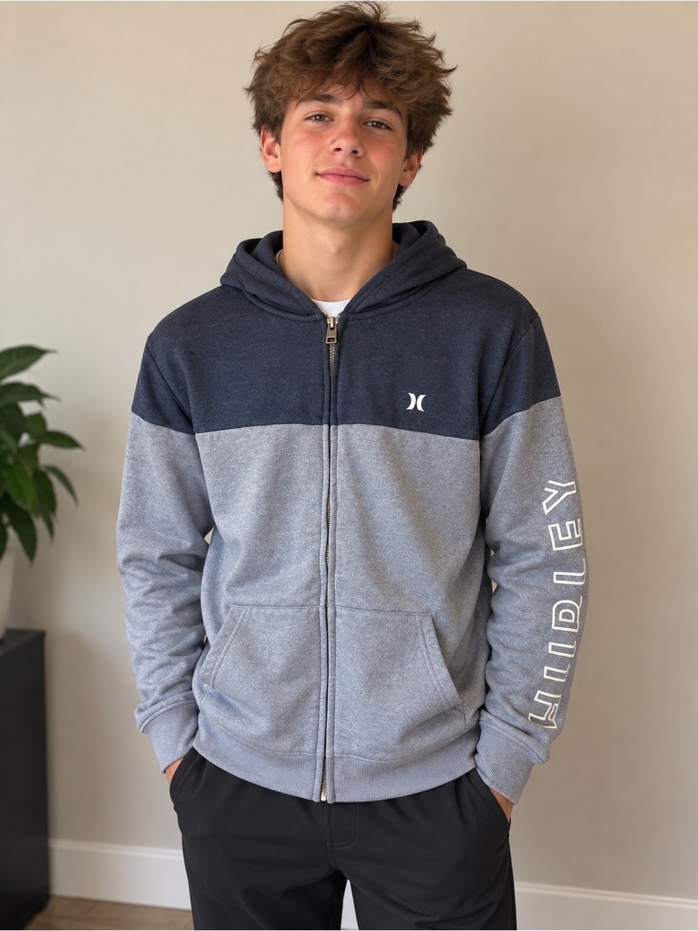 Teen/youth Hurley Two-Tone Navy and Light Gray Zip Hoodie